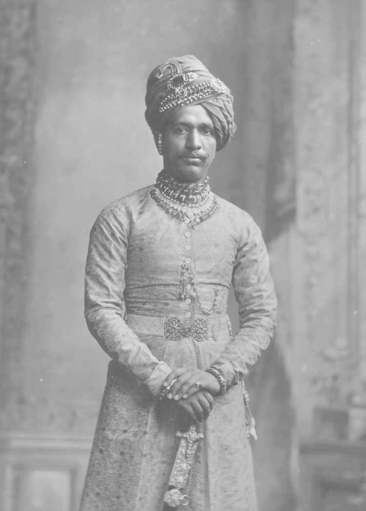 Svasti Shri Rajadhiraja Umaid Singhji II Sahib Bahadur, Raja of Shahpura. b. 7th March 1876, educ. Mayo College., Ajmer. Chief Minister of Shahpura 1912-1932. Succeeded on the death of his father, 24th June 1932 (recognised by the GOI 10th July 1932). Ascended the gadi, 27th June 1932. Abdicated in favour of his eldest son, 3rd February 1947. Received the Silver Durbar Medal (1911), Silver Jubilee Medal (1935) and Coronation Medal (1937). 